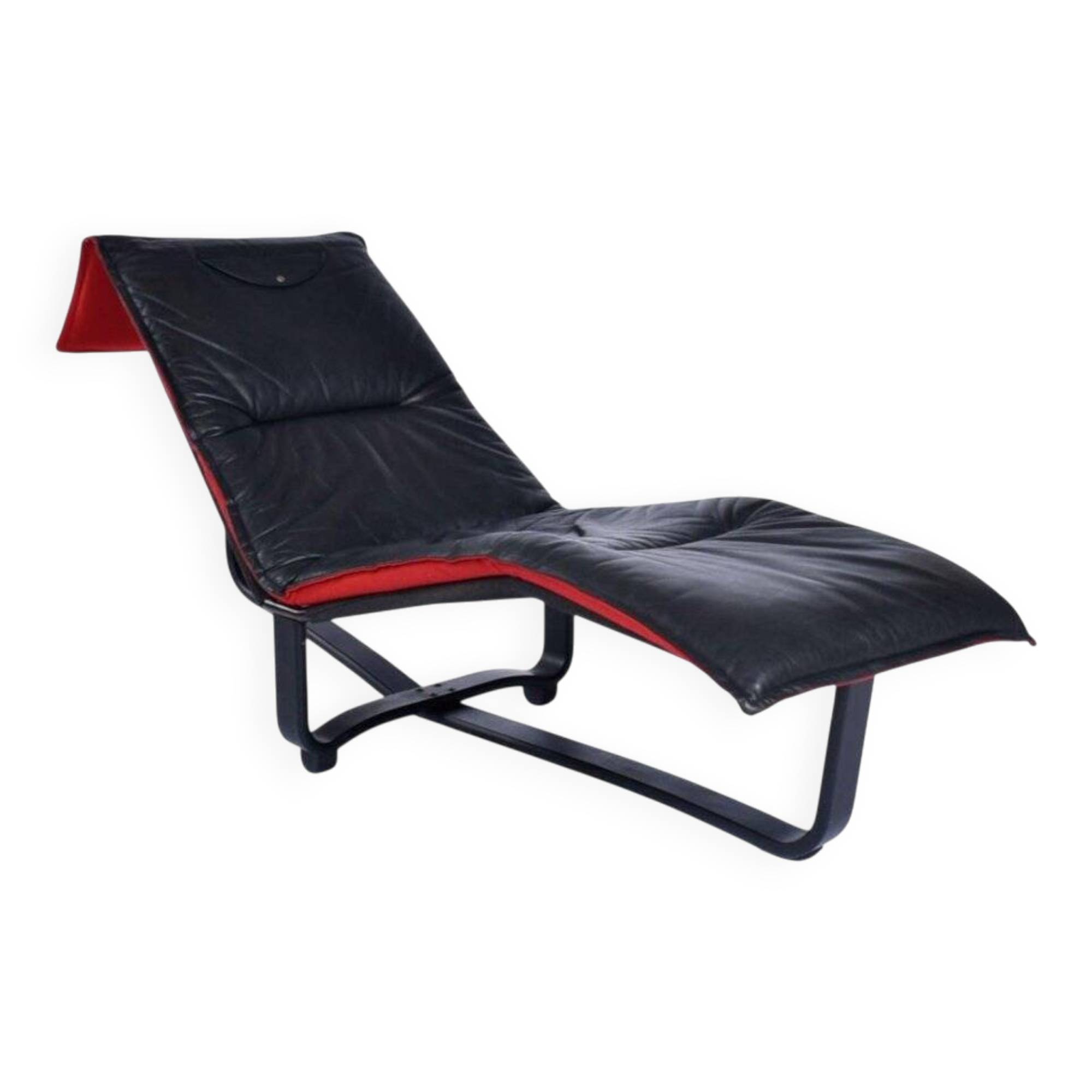 Chaise longue réversible en cuir noir et laine rouge moderne scandinave de Westnofa, norvégien.