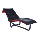 Chaise longue réversible en cuir noir et laine rouge moderne scandinave de Westnofa, norvégien.