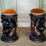 Paire de tabourets aux nubiens, sculptures polychromes, Venise vers 1880
