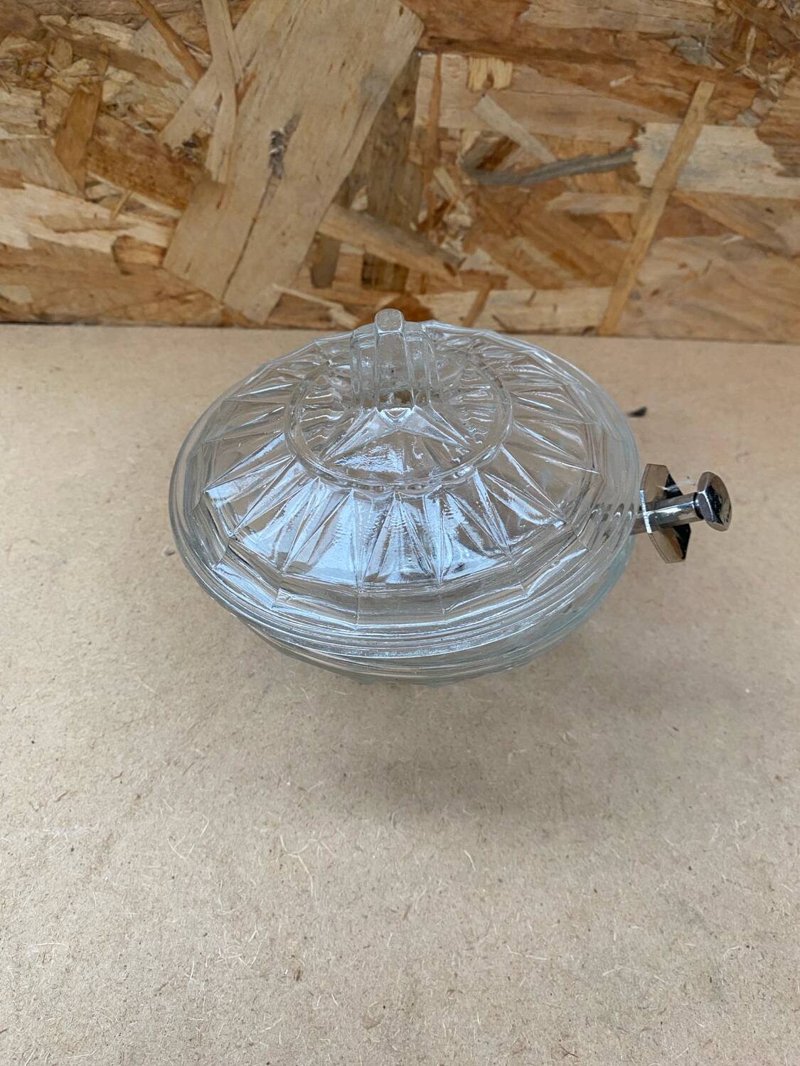 Old Molded Glass Candy Box + Sugar Tongs