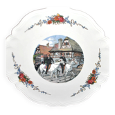 Sarreguemines plat Obernai chantourné en faïence décor cavaliers Alsace par Loux