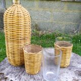 Rattan bottle and glasses