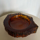 Ashtray in amber bubbled glass
