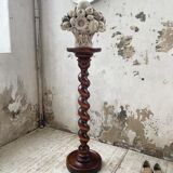 Side table walnut base turned wood