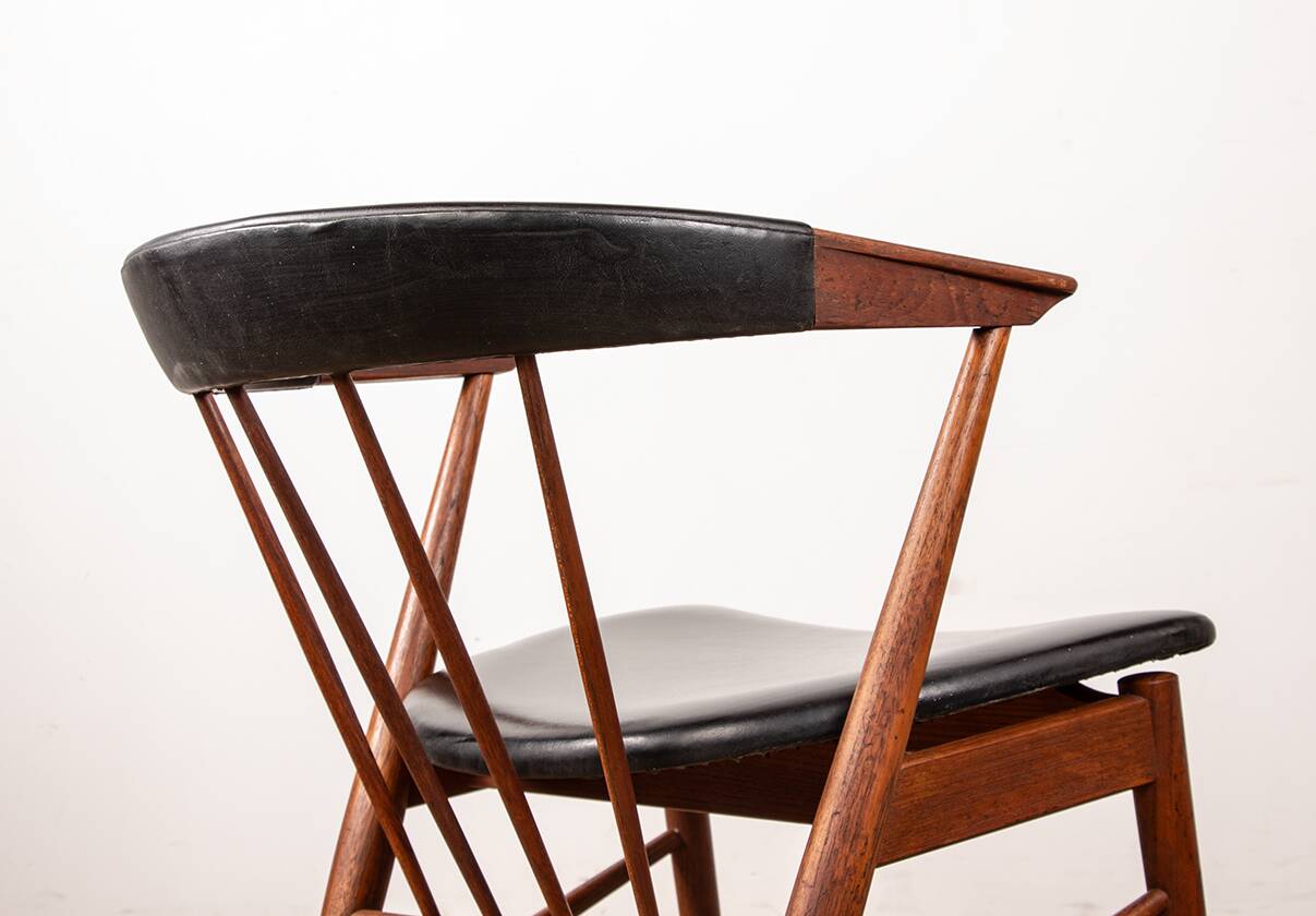 Danish armchairs in teak and skai by Helge Sibast for Sibast 1955.