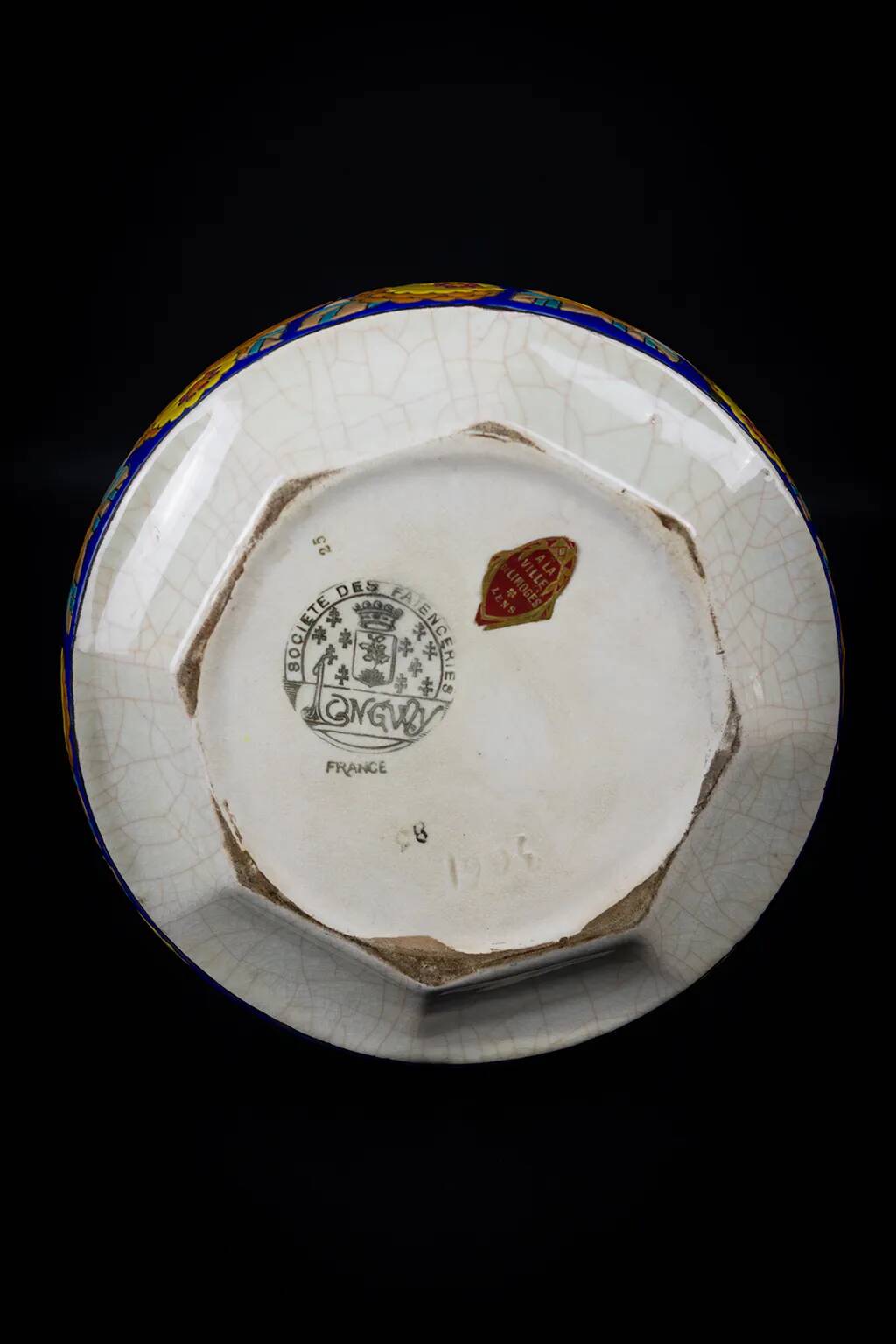 Art Deco Longwy spinning top vase in cloisonné enamel - 1930s