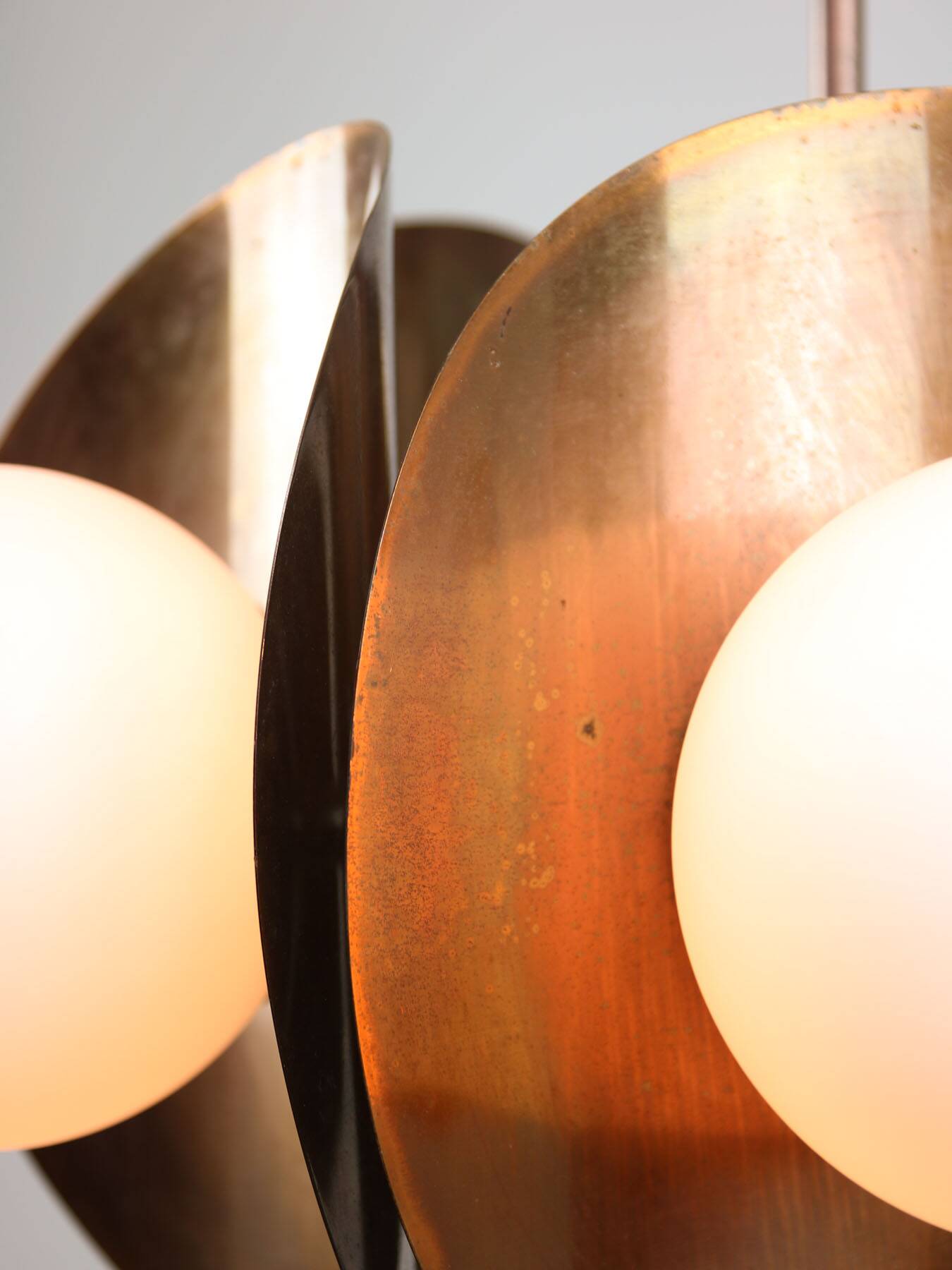 Vintage Italian Copper and Opaline Chandelier, 70s