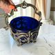 Antique cobalt blue glass biscuit barrel with ornate metal – Louis style