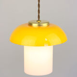 Mid-century yellow glass & brass mushroom pendant lamp