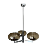 Chandelier Sciolari chrome and smoked glasses 3 lights. 1970