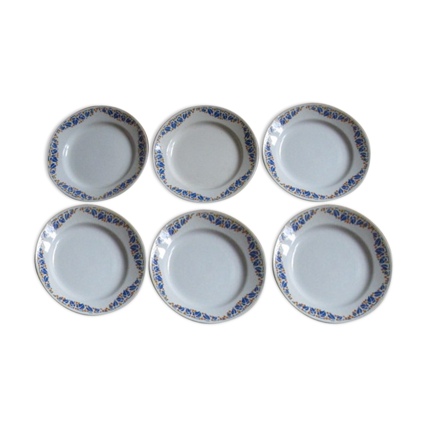 6 antique plates art-deco in earthenware of montereau decor model "colette"