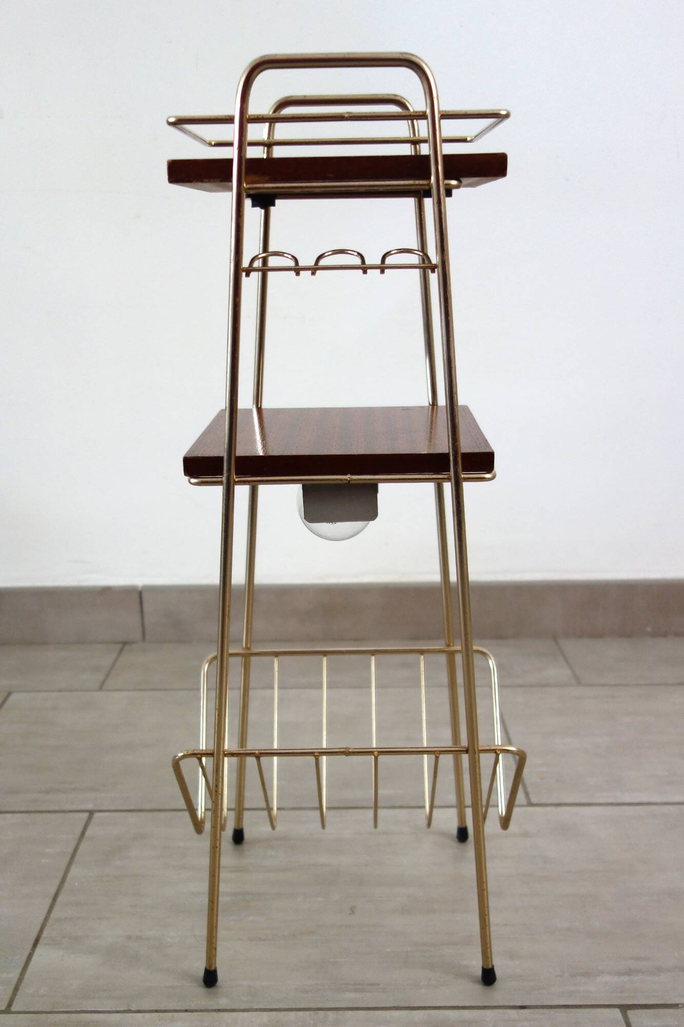 Magazine rack with 2 shelves and lighting from the 50s/60s