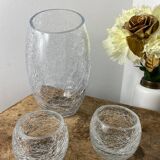 Crackle glass vase and candle holders