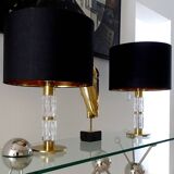 Paire de lampes XXL vintage, Verre Laiton