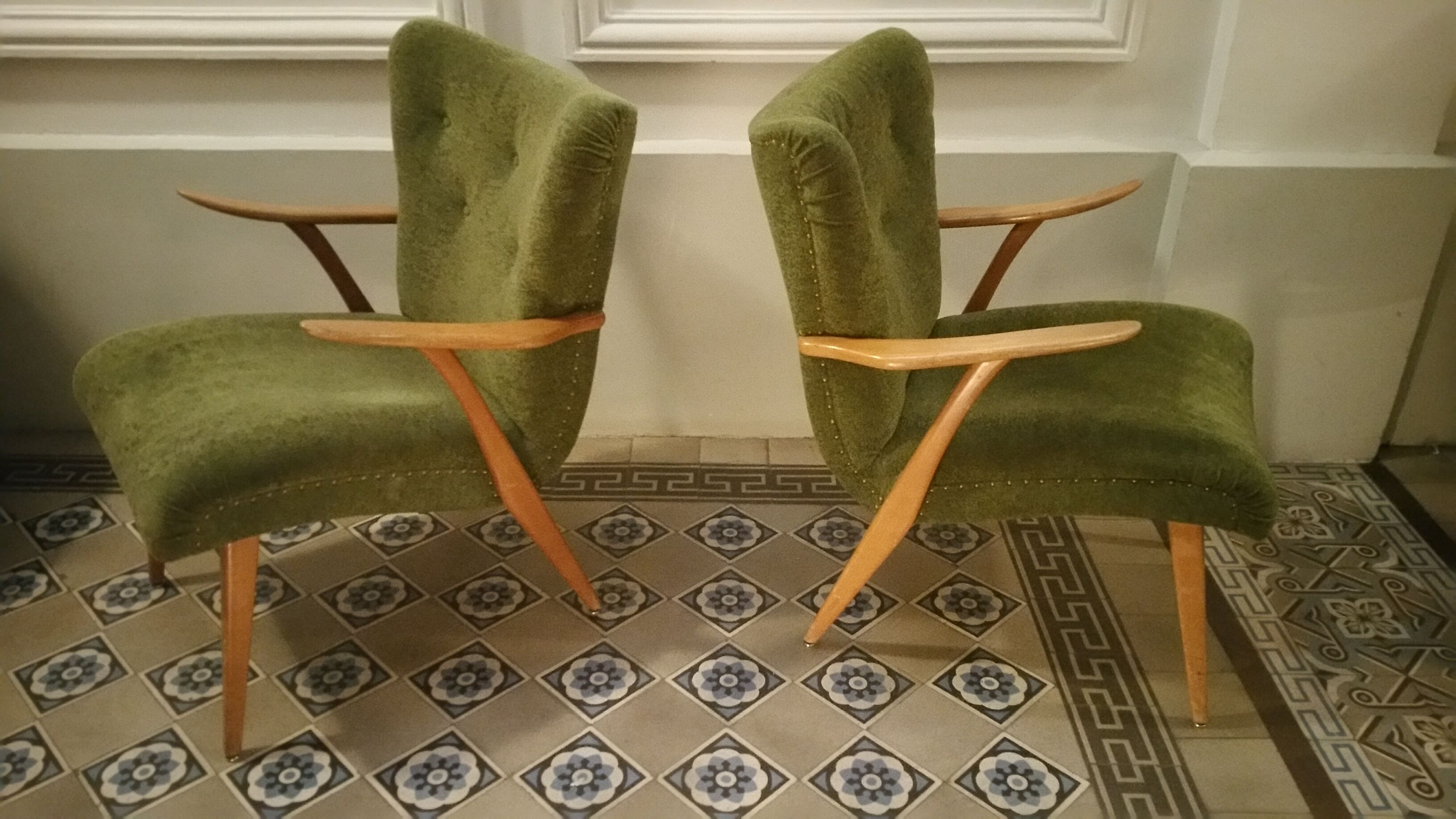 Pair of Wing chairs  Zig Zag scandinavian 50 60s