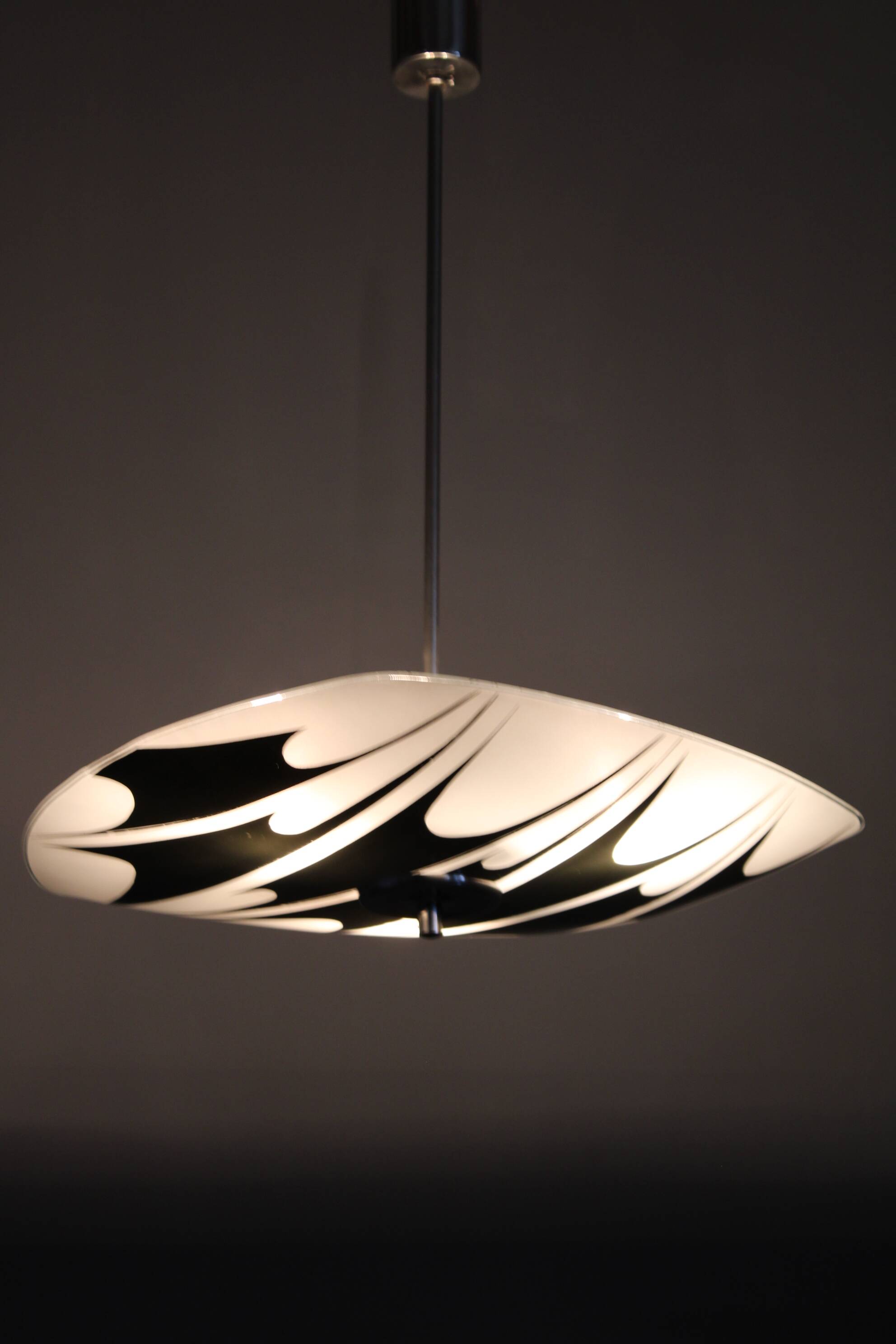 Mid-century Czech glass pendant lamp, chrome, 1960s