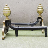 Brass chenets & fleur de lys cast iron