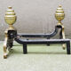 Brass chenets & fleur de lys cast iron