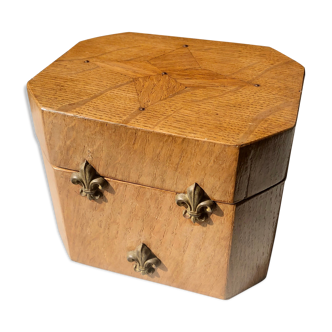 Jewelry box french craft work vintage 60 oak blond lily flower