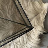 Isosceles coffee table in wired metal and black smoked glass, Max Sauze design 1970