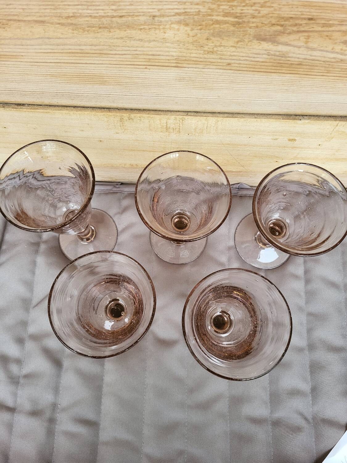 Set of 5 Biot bubble stem glasses H 15 cm, pink color