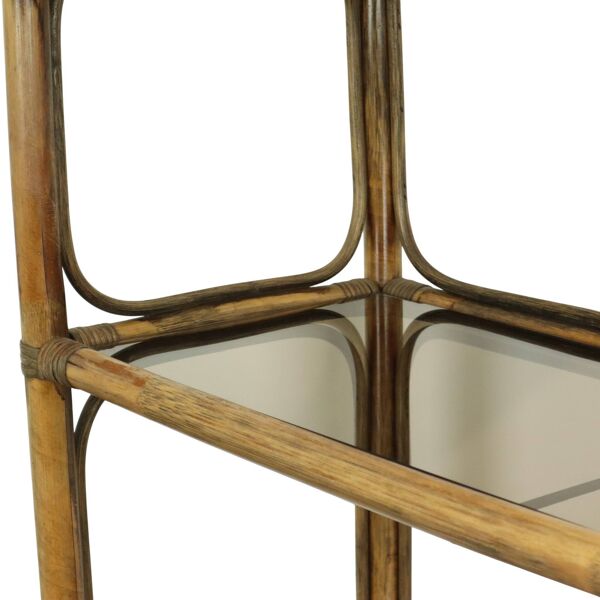 Étagère vintage boho en bambou et verre fumé 140 cm