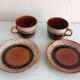 Two cups with saucers decor Hawai des Faienceries de Sarreguemines vintage 60s-70s