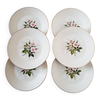 6 Assiettes à dîner en porcelaine française Luneville signées Keller&Guerin Modèle Bagatelle