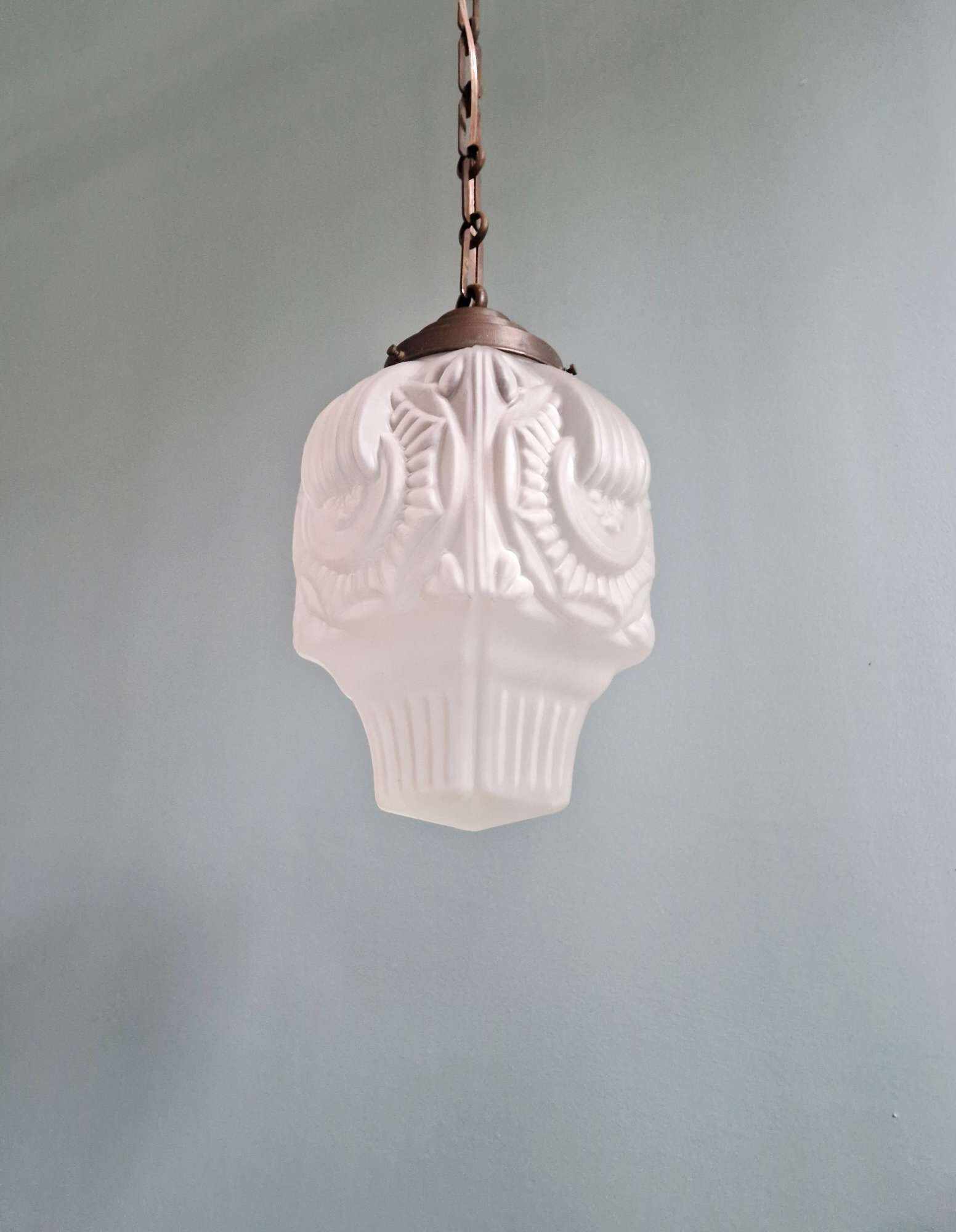 Art Deco suspension in frosted pressed moulded glass, 1920s-30s.