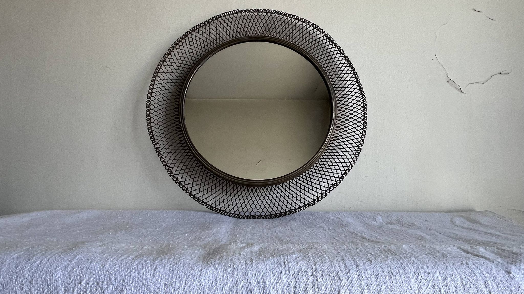 Italian sun mirror in golden mesh 1960 by Ponti