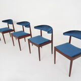 Ensemble de quatre chaises de salle à manger en palissandre et velours par Topform, Pays-Bas des années 1950