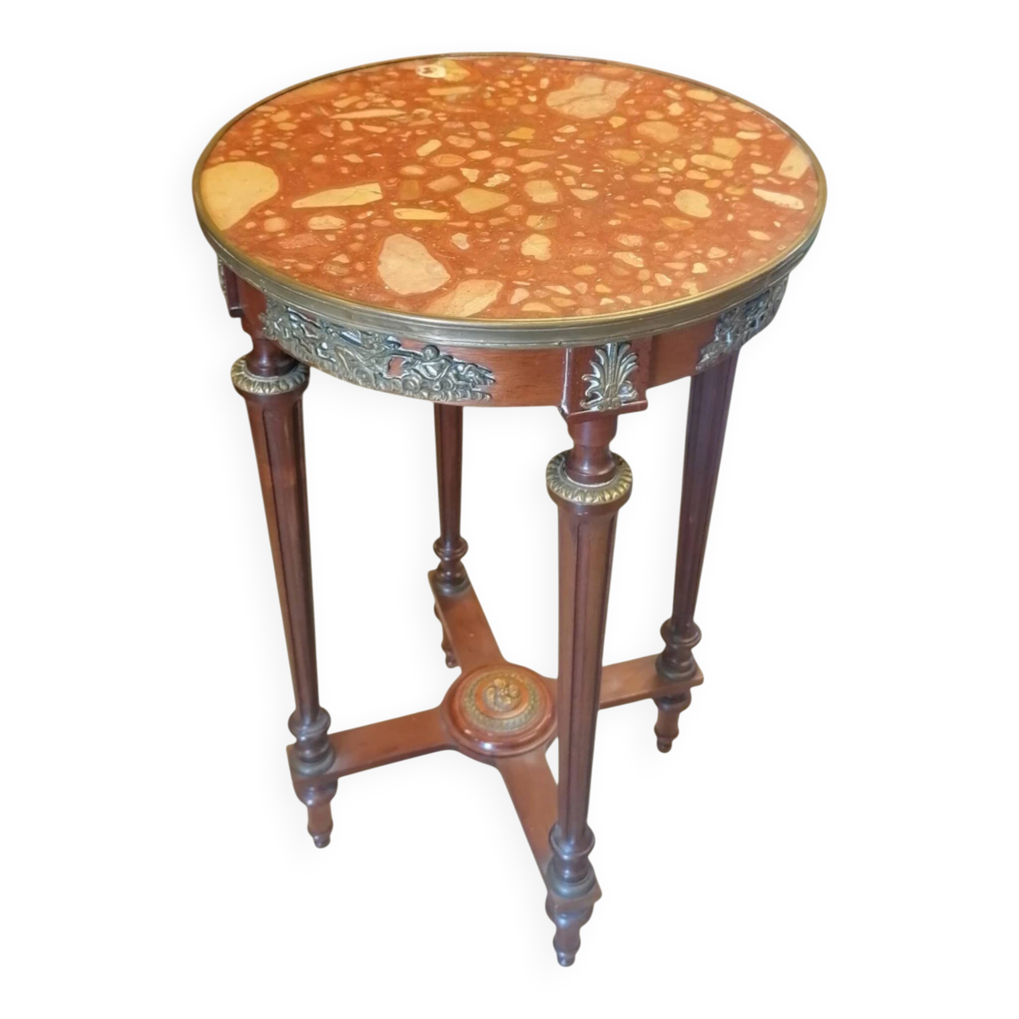 Table d'appoint / sellette / guéridon à l'antique - Bois, bronze et marbre