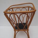 Square work basket on light varnished wicker legs, with handle