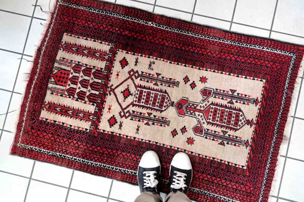 Vintage carpet Afghan Balucch rug 86cm x 129cm 1910s