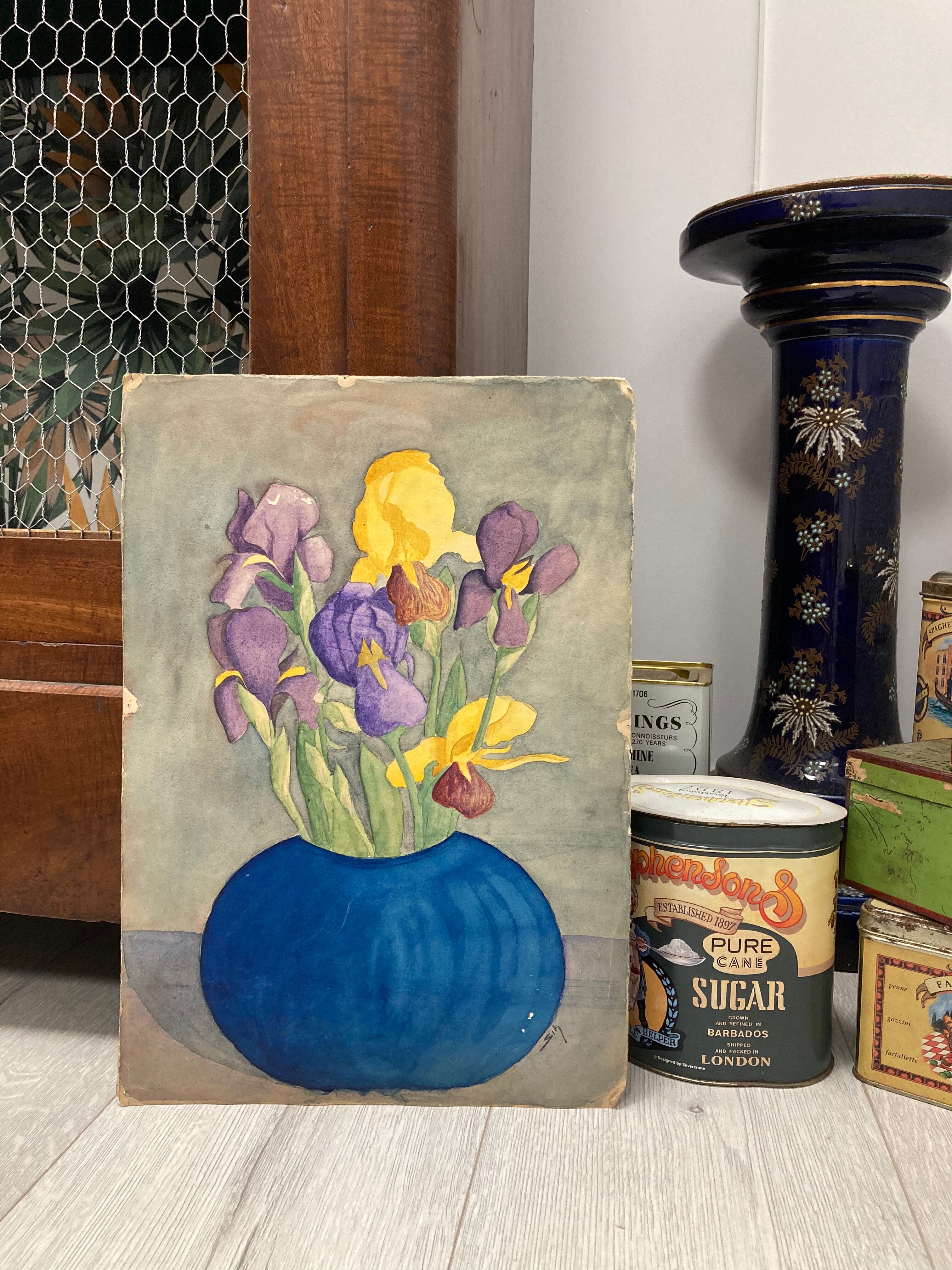 Watercolor with vintage irises