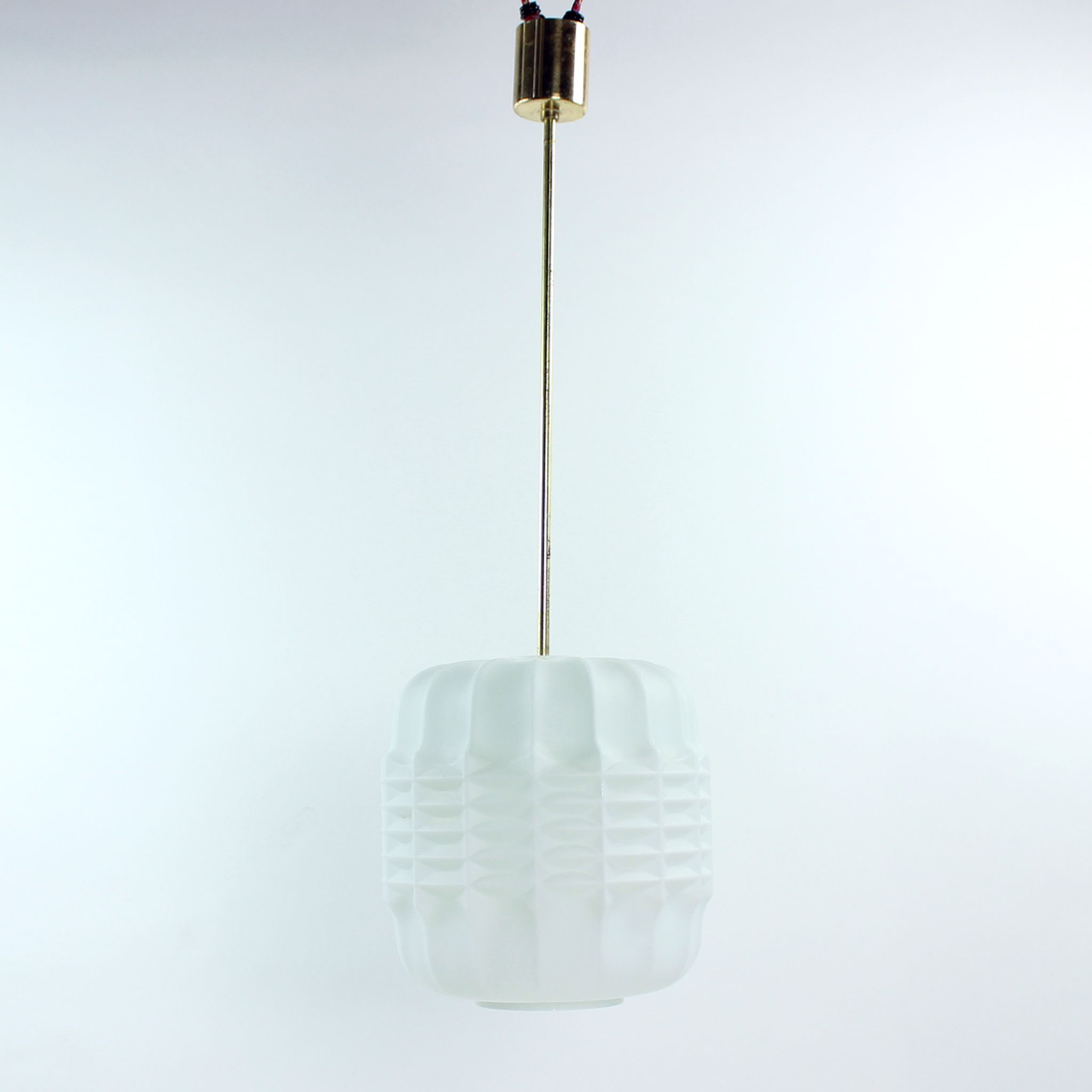 Midcentury Ceiling Pendant In White Glass And Brass, Czechoslovakia 1960s