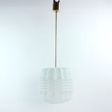 Midcentury Ceiling Pendant In White Glass And Brass, Czechoslovakia 1960s
