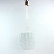 Midcentury Ceiling Pendant In White Glass And Brass, Czechoslovakia 1960s