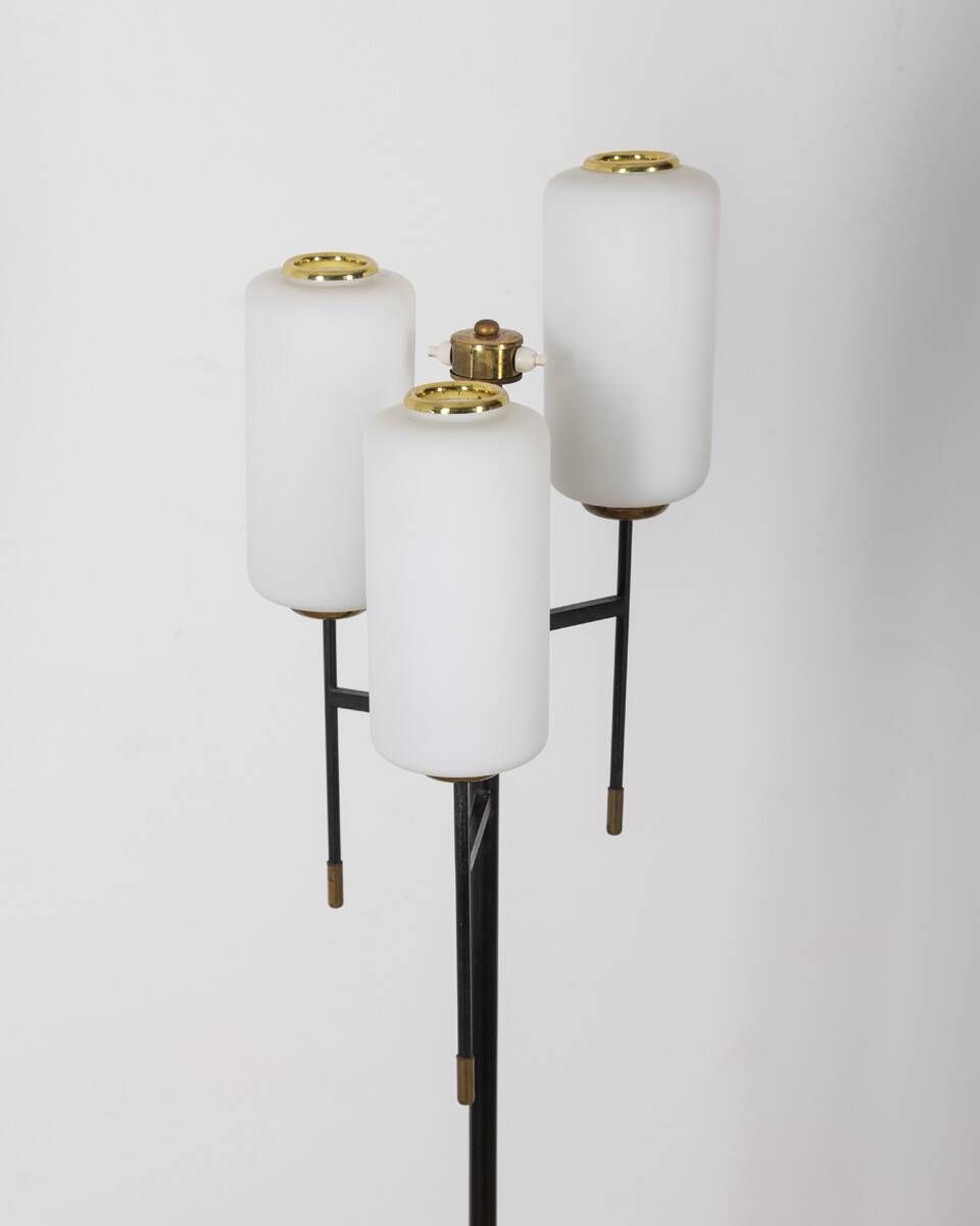 Vintage 50's floor lamp in metal and glass, italian design