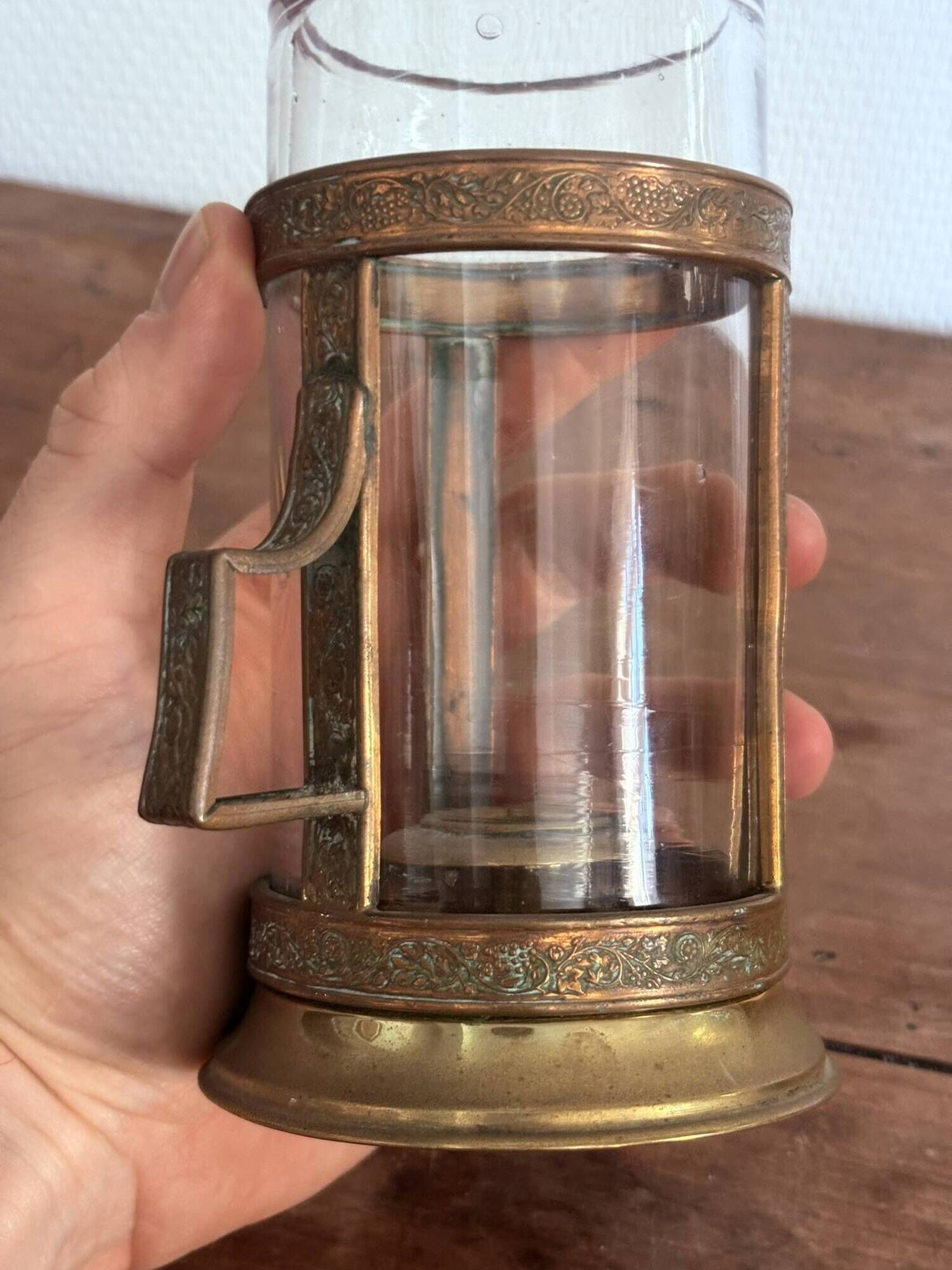 Night Candle Holder Brass Chiseled Blown Glass Night Light 19th Century