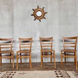 Series of 4 vintage light wood bistro chairs
