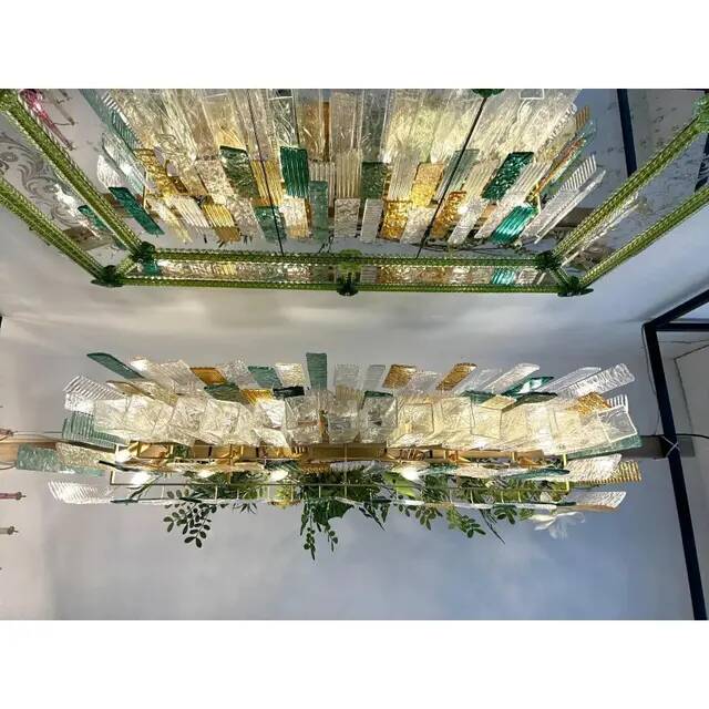 Monumental Rectangular Strip Listelli Murano Glass Chandelier by Simoeng