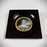 Miniature portrait of Madame Bergeret by Bouchet, hand-painted gouache, 19th century