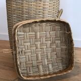 Large wicker/vintage bamboo laundry basket with lid