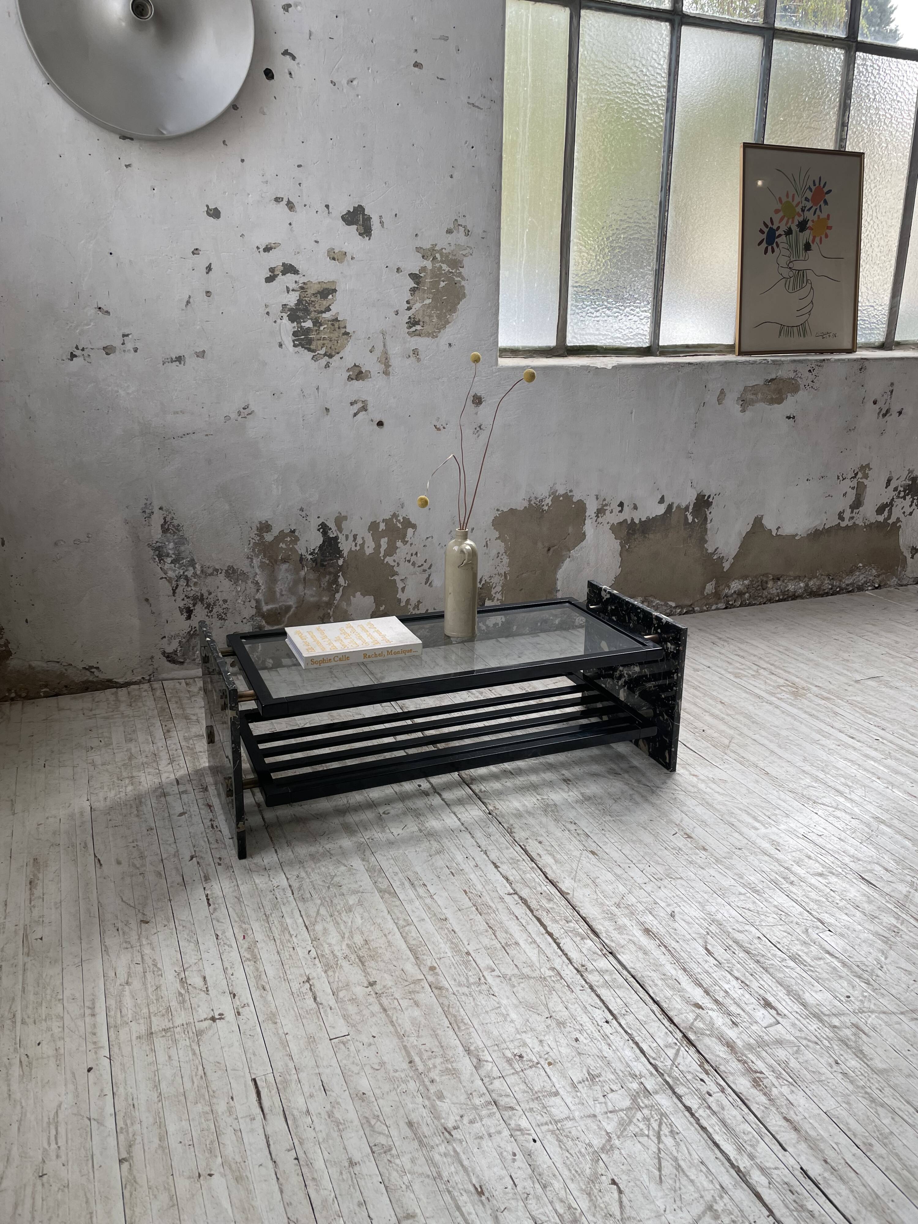 80s Italian marble and glass coffee table