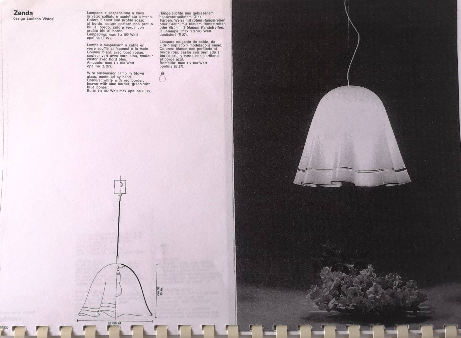 White Blown Glass Pendant Mod. Zenda by Luciano Vistosi, Italy