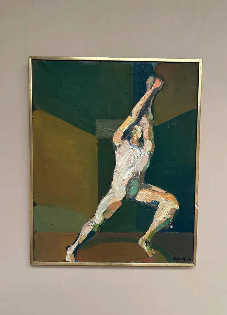 Swedish Oil on Canvas"The Discus Thrower" by Eric Elfvén,vintage and framed