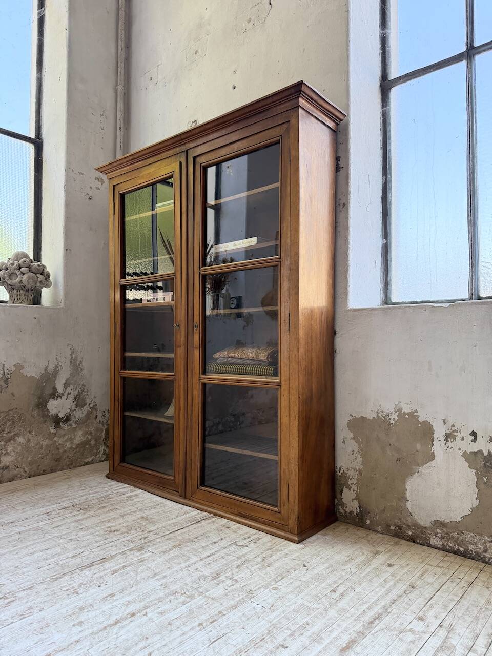Glass-fronted walnut library 1900