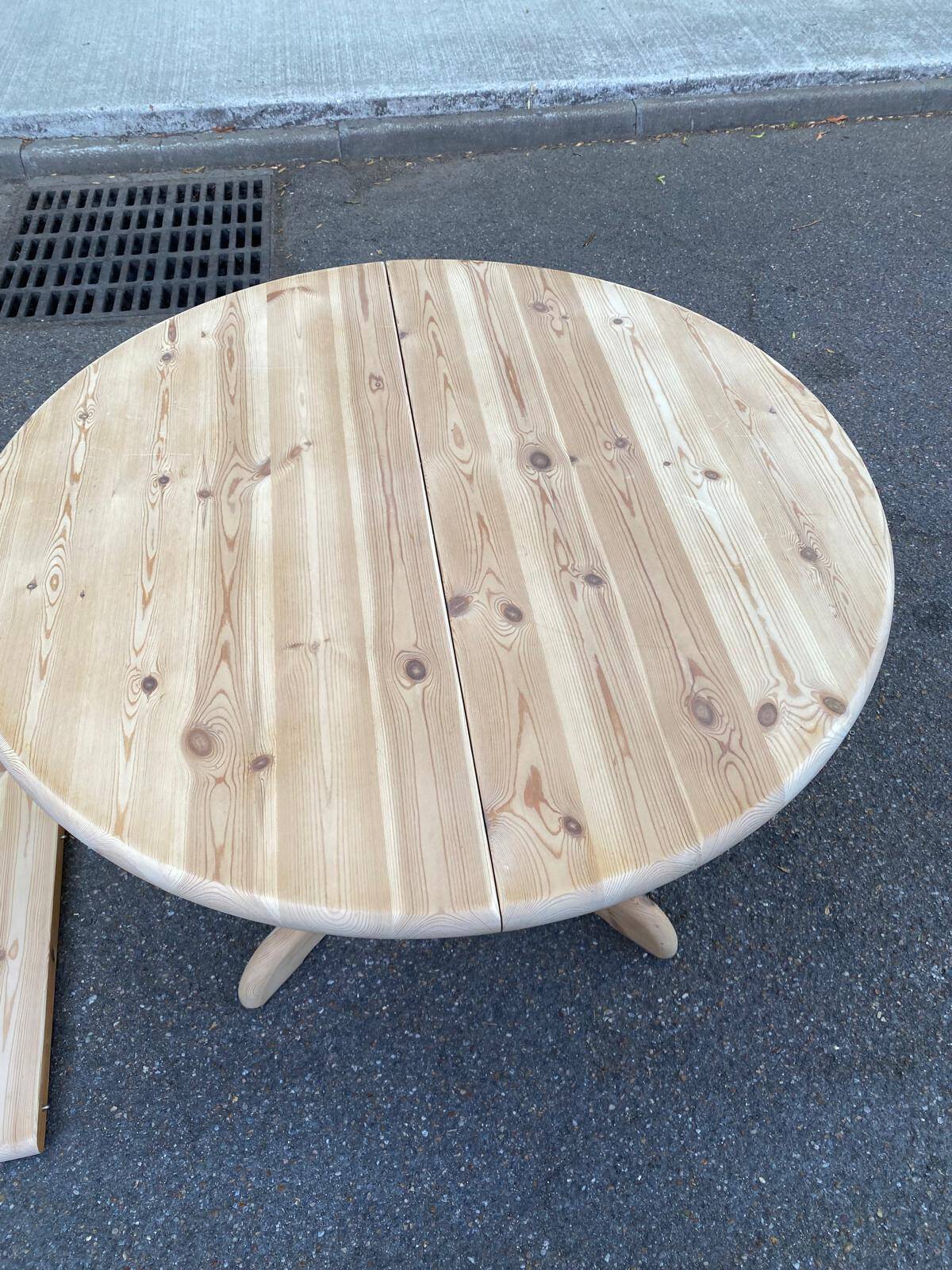 Round stripped extendable dining table in the style of Rainer Daumiller Hirtshals Sa.