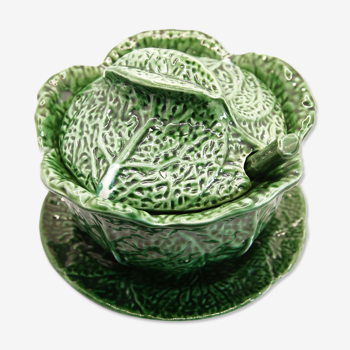 Portuguese soup bowl and its green slurry ladle like cabbage leaves